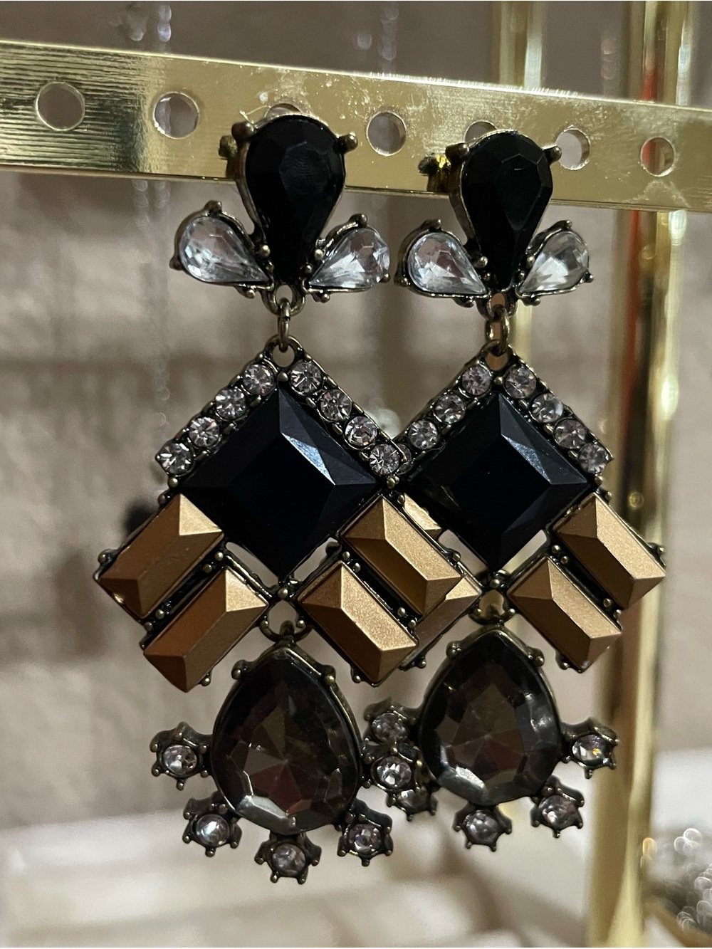 Elegant Black and Gold Statement Drop Earrings - Women Jewelry